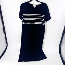 Talbots Black Striped Short Sleeve Knit Midi Dress Women's Size L