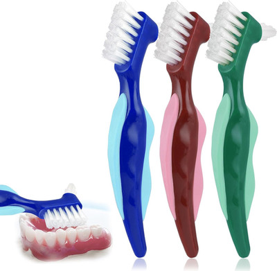 3 Pcs Hard Denture Brush, 3 Colors Premium Hygiene Denture Cleaning Brush for De