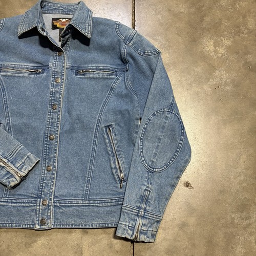 Harley Davidson Denim Jacket Women S Blue Trucker Zip Up Embroidered Biker Y2K - Picture 3 of 11
