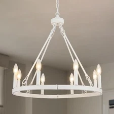 Xurihuihuang White Farmhouse Wagon Wheel Chandelier Dining Room Light Fixture