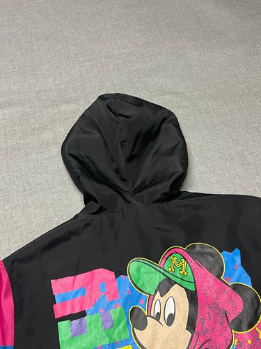 Disney Mickey Mouse Jacket Adult Large Black 1/4 Zip Retro Windbreaker Faded - Picture 5 of 13