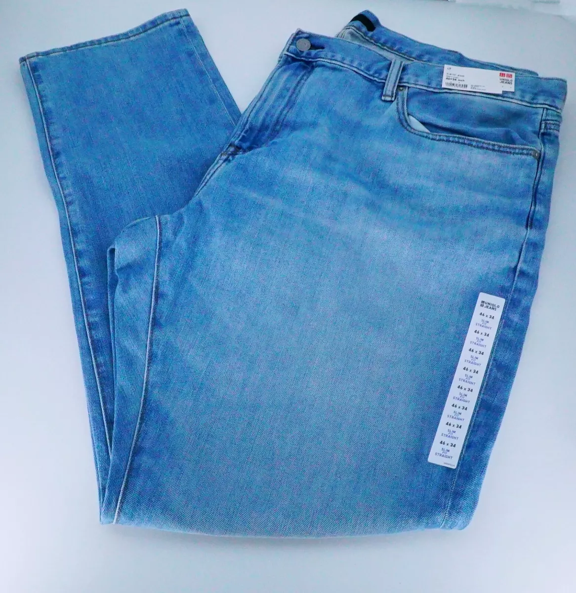 Uniqlo Mens Jeans Slim Fit Jean Straight Blue Cotton Spandex Pants Size 46x34