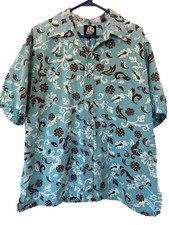 Reyn Spooner Shirt Button Down Floral Print Blue Brown Cotton Tropical XL