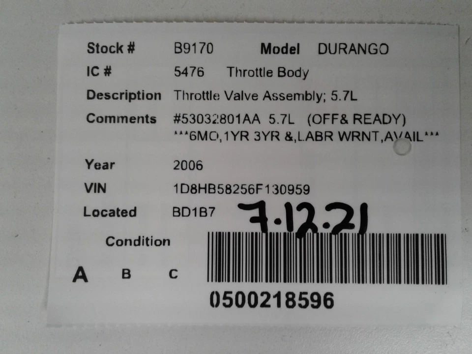 Used Fuel Injection Throttle Body fits: 2006 Dodge Durango 5.7 Grade A Foto 4 de 4