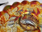 Northwood carnival glass amethyst ice cream shaped bowl Peacock and urn     1F14