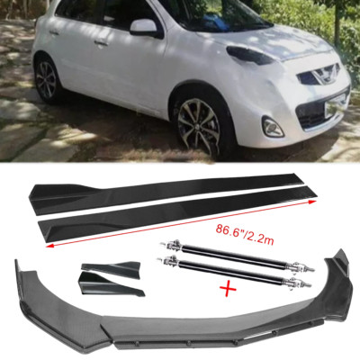 Carbon Fiber Front Bumper Lip Splitters Side Skirt Strut Rod For Nissan March