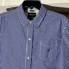 NAUTICA Men s Shirt Sz XL/EG 18/20 Button-Down Long Sleeve Casual Plaid Blue
