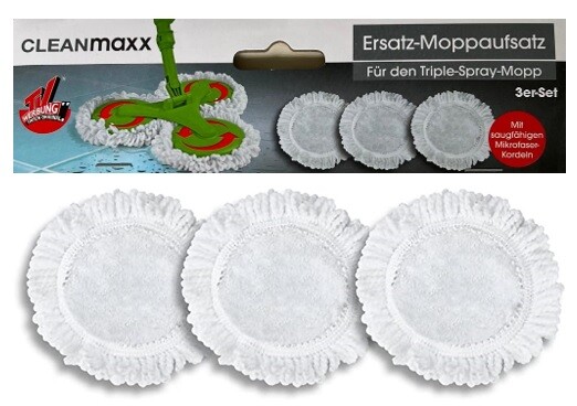 Cleanmaxx 3Er-Set Ersatz Moppaufsatz Weiß FüR Triple Spray-Mopp Ø 20Cm Neu&Ovp-image