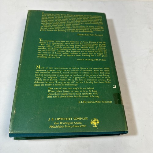 Poetry Therapy by Jack J. Leedy 1969 Hardcover – Vintage Psychotherapy Book - Picture 12 of 15