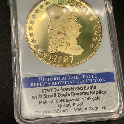 1797 Turban Head Eagle Small Eagle Reverse Replica Coin 24K Gold