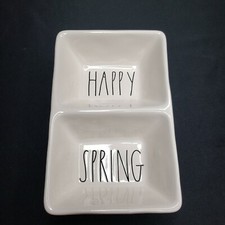 Rae Dunn by Magenta Happy Spring Divided Candy Dish Dip Two Compartment