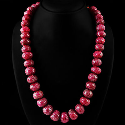TOP QUALITY 1010.00 CTS EARTH MINED RICH RED RUBY LEAF CARVED BEADS NECKLACE