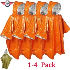 1-4Pc Emergency Reusable Poncho Mylar Thermal Blanket Survival Rain Camping Gear