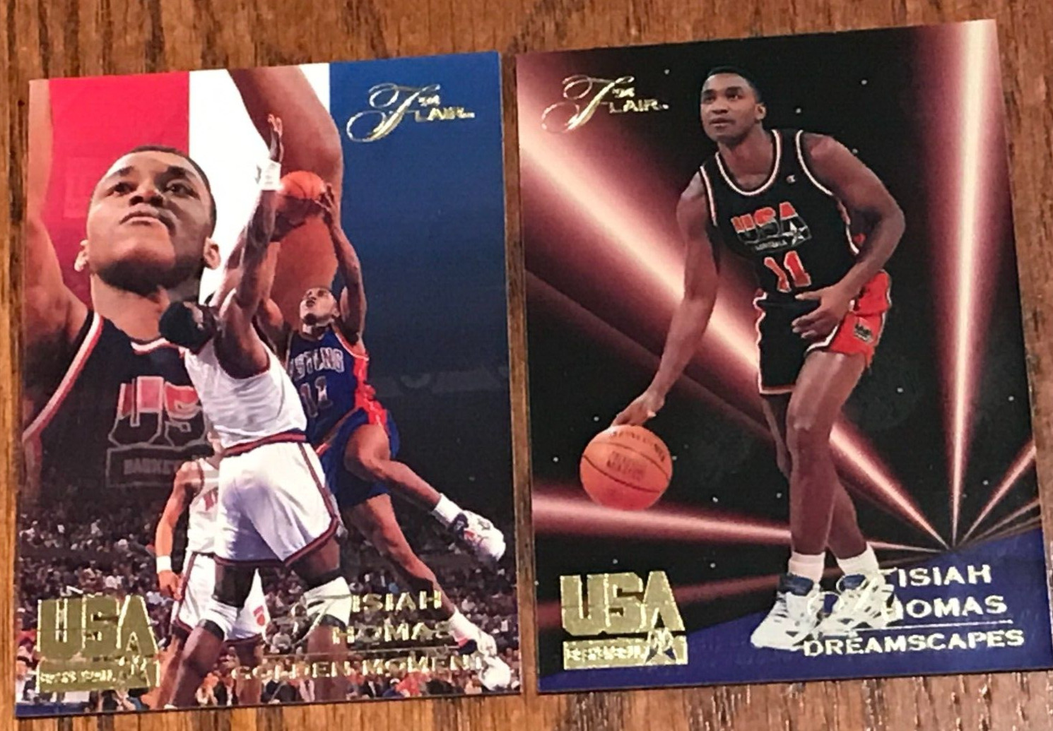 4- 1994-95 FLEER FLAIR  BASKETBALL USA ISIAH THOMAS CARD # 99 & 104-OCT402