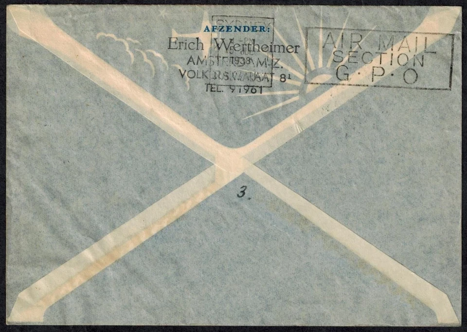 Netherlands 1938 First Flight Cover w/PURPLE CACHET & SC 174 & C10 - Image 3 of 4