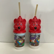 Vtg 90s Team Chuck E. Cheese Show Biz Pizza Time Plastic Drinking Cups Cool Head