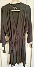 NWT ELLEN TRACY women Sz 1X black Wrap short robe w/tie 3/4 sleeves