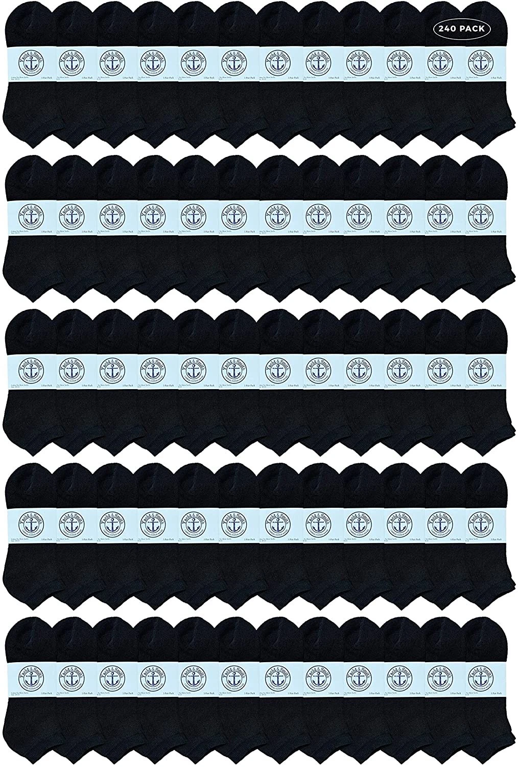 240 PK Men's No Show Ankle Socks, Premium Cotton. 10-13 Black - Mens Ankle Sock
Opens in a new windo