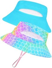 2pcs Baby Sun Hat Toddler Girls Bucket Hat for Kids UPF 3-8 Years Pink rainbow