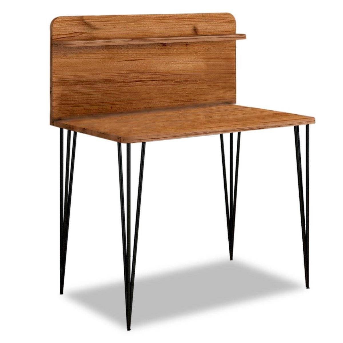 Bureau avec étagère design Segma 115cm noisette en bois et métal brossé