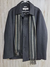 Perry Ellis Portfolio Wool Blend Button Front Coat XL Gray Great Condition