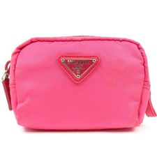 PRADA Triangle Logo Cosmetics Pouch Pouch pink Italy Nylon Women 102601