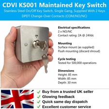 CDVI KS001 Single Gang Maintained Key Switch Stainless Steel On/Off Key-SSMAKA