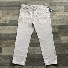 NWT Perry Ellis Linen Blend Pants Mens 36x34 Khaki Light Tan Button Fly Drawcord