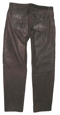 John F. Gee Men's Leather Jeans Nubuck Leather Pants Dark Brown Approx. W35 L35