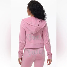 NEW NWT JUICY COUTURE Velour OG Bling Tracksuit Hoodie  Pant Set Rose Size M