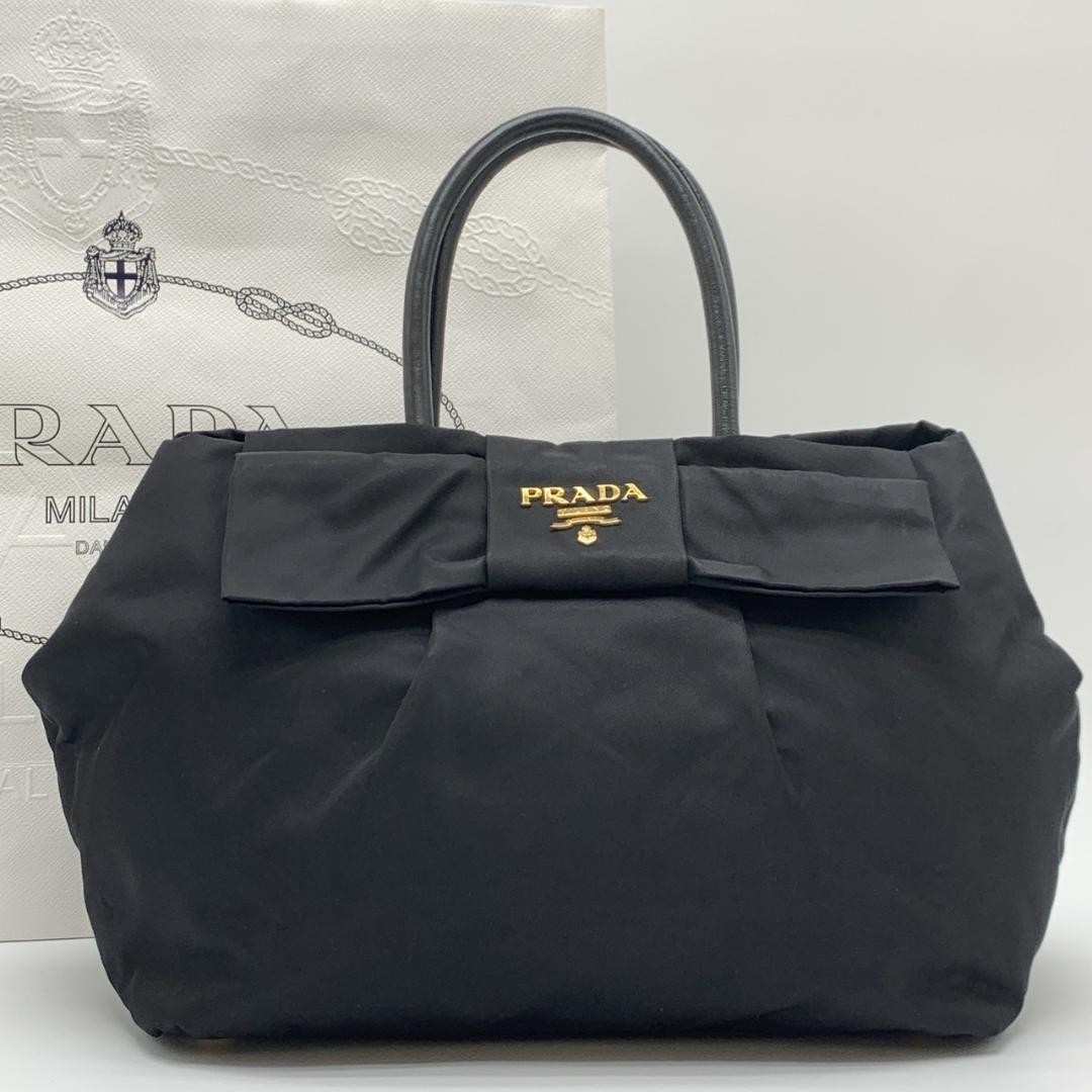 Prada Fiocco Ribbon Nylon Tote Bag Black Authentic Excellent Condition