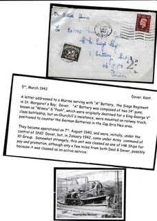 GOOD GB 1942 COVER ROYAL MARINE "A" BATTERY SIEGE REGIMENT AT DOVER POSTAGE DUE