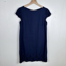Uniqlo Women's Size Small Navy Blue Eyelet Lace Cap Sleeve Shift Dress Cotton