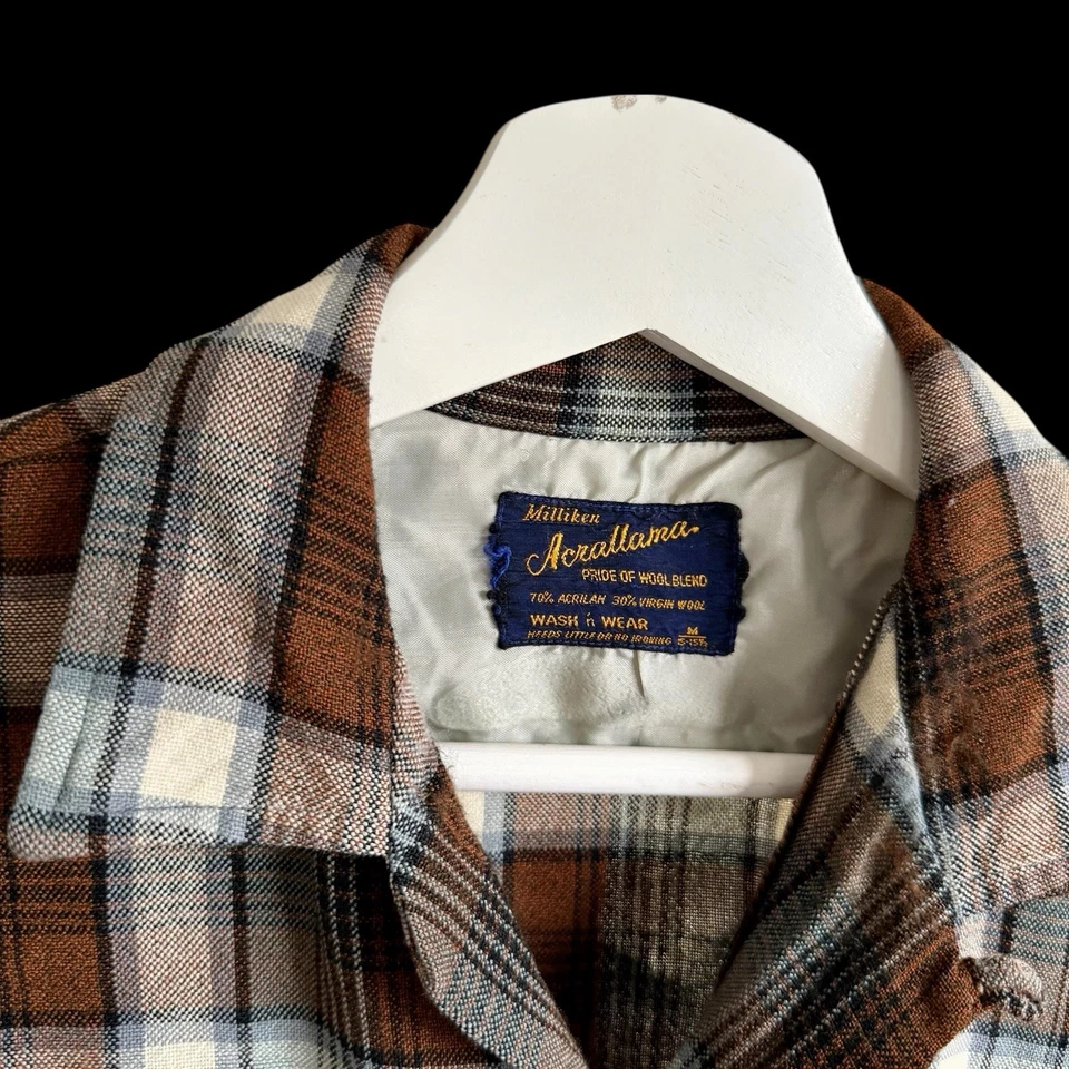 复古 20 世纪 50 年代 Acrallama Milliken Flap 口袋格子衬衫 尺寸 M 羊毛 Acrylam — 第 2/4 张图片
