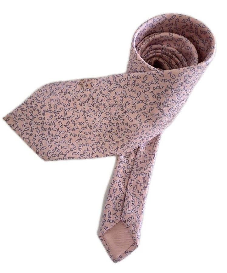 Corbata HERMES Seda Rosa 5122 HA Hecha en Francia Foto 2 de 4