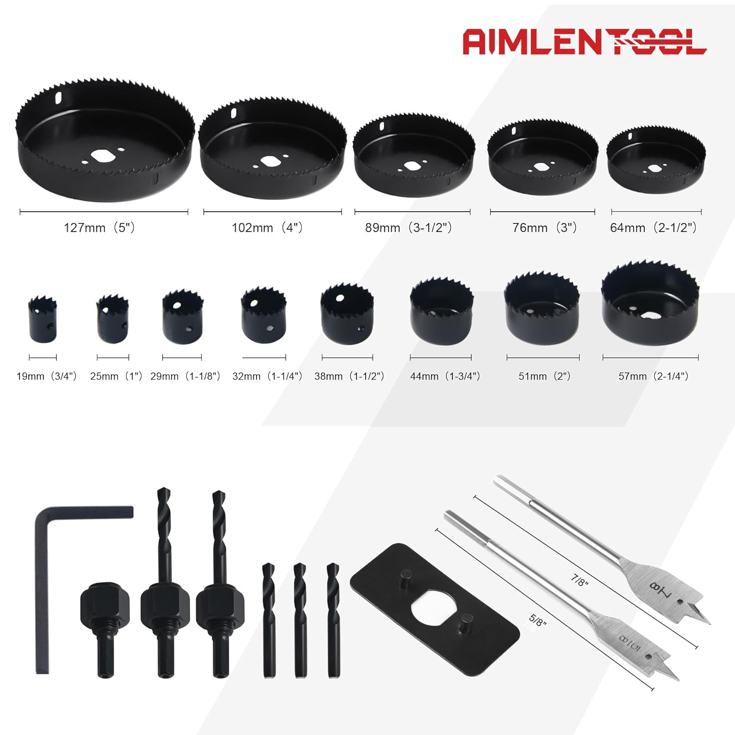 Hole Saw Set, 26PCS Hole Saw Kit with 3/4" to 5" (19Mm-127Mm) Saw Blades, Spade 