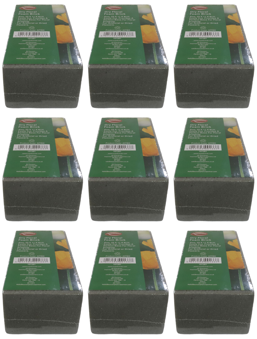 9x Ambassador Dry Floral Flower Plant Craft Foam Brick Base - 23cm x 11cm x 8cm
