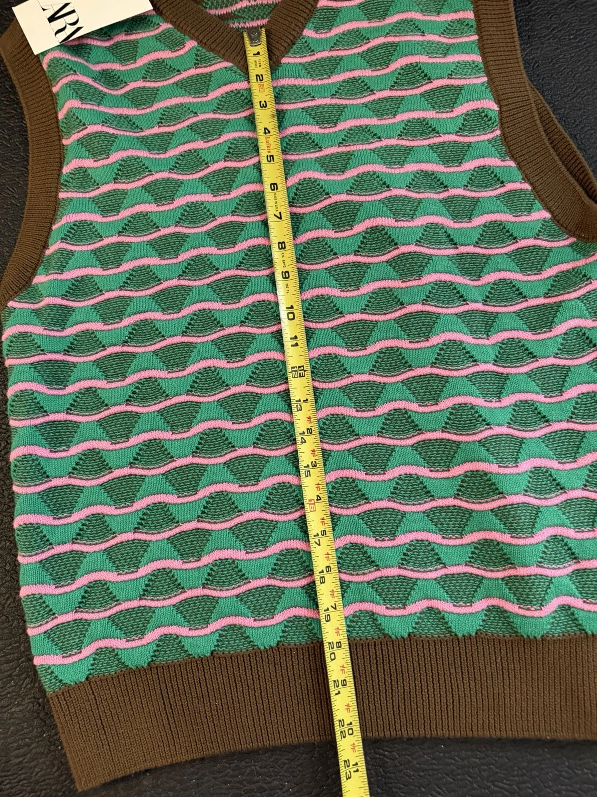 Zara Men’s V-Neck Sleeveless Knit Sweater Vest Striped Green Pink Brown S/M - product detail image 9