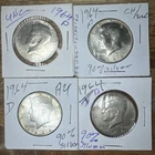 1964 Kennedy Half Dollar 90%  Silver Lot of 4 AU/BU UNC 90% Silver Phila & Den
