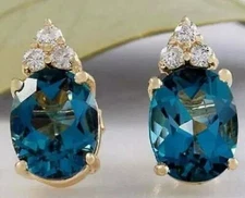 4Ct Oval Cut London Blue Topaz Women's Push Stud Earrings 14K Yellow Gold Plated