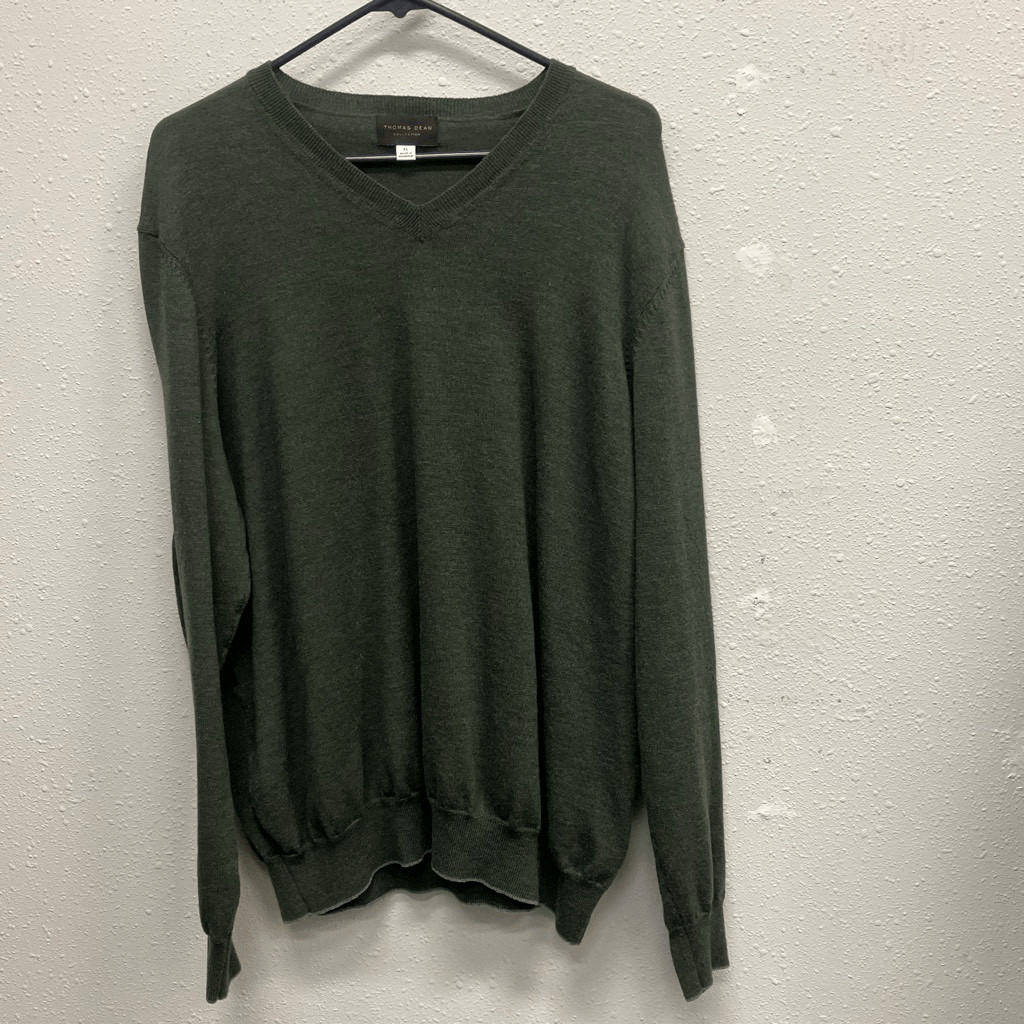 Thomas Dean Green V-neck Long Sleeve Merino Wool Blend Sweater XL #333