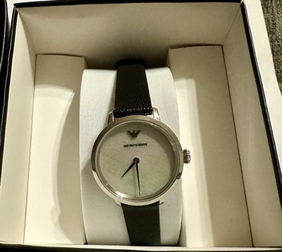 Brand New Emporio Armani Women's Watch Leather  Strap with silver dial with box