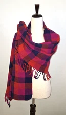 Coach Cashmere Blend Shawl Wrap Scarf Vibrant Plaid Fringe Luxury Cozy Warm Chic