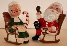 Vtg Salt & Pepper Shakers Santa & Mrs Claus Rocking Chair Candy Cane Pipe Japan