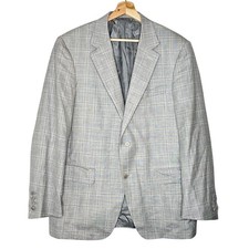 Canali 1934 Grey Travel Wool Silk Linen Blazer 54 Regular Sport Coat Lined Plaid