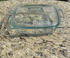 Pyrex Easy Grab 2 Qt Rectangular Glass Casserole Dish Lid Blue Tint Vintage