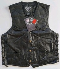 DIAMOND PLATE BLACK LEATHER BIKER MOTORCYCLE VEST MENS SIZE M NWT
