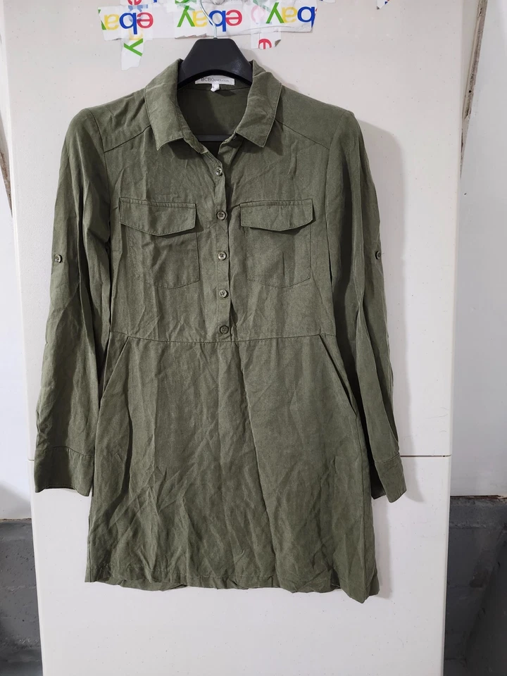 Vestido Bcbgeneration para mujer L GRN mini camisa cuello abotonado manga lengüeta Lyocell Foto 2 de 4