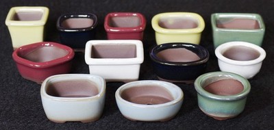 MAME Bonsai Pots BUNZAN Set of  12 pcs Glazed Round Oval KENGAI Rectangular