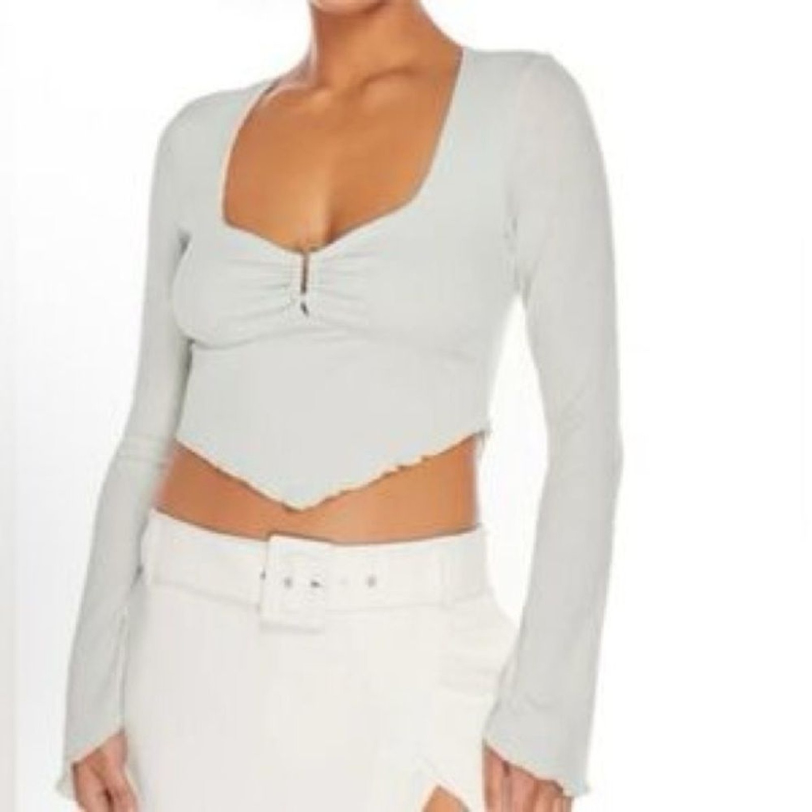 STEELE Harley Dusted Sage Green Ribbed Crop Top XL Cozy NWT